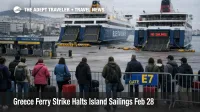 Port of Piraeus travelers wait as Greece ferry strike Feb 28 cancels island sailings nationwide