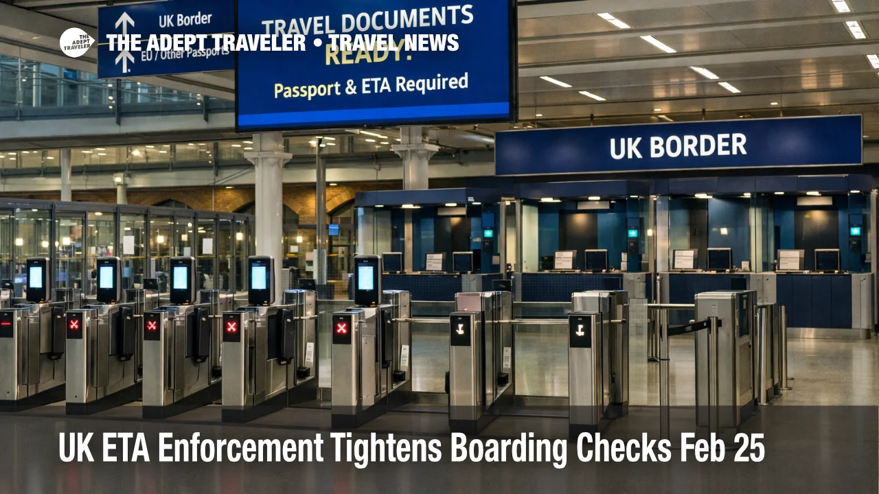 UK ETA boarding checks at St Pancras on Feb 25, 2026, show travel authorization screening before UK trains