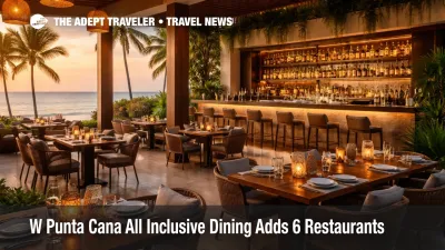 W Punta Cana all inclusive dining, empty beachfront terrace shows the upgraded restaurant lineup guests plan around