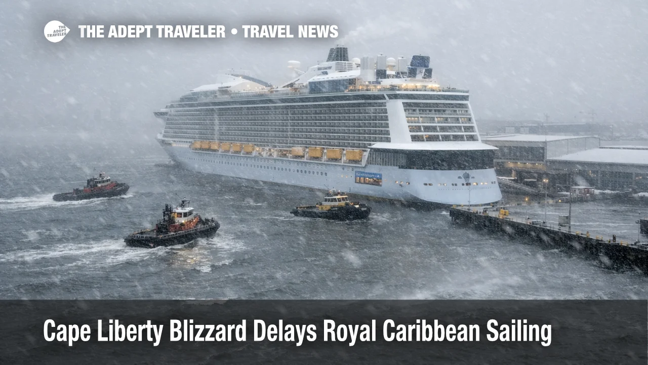 Cape Liberty cruise delays as a Royal Caribbean ship stays docked in Bayonne during blizzard winds