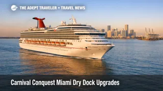 Carnival Conquest Miami upgrades, ship sails from Miami after dry dock, signaling refreshed onboard spaces for short cruises
