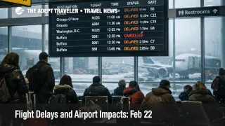 Feb 22 flight delays show on JFK departures board as snow and low ceilings squeeze Northeast connections