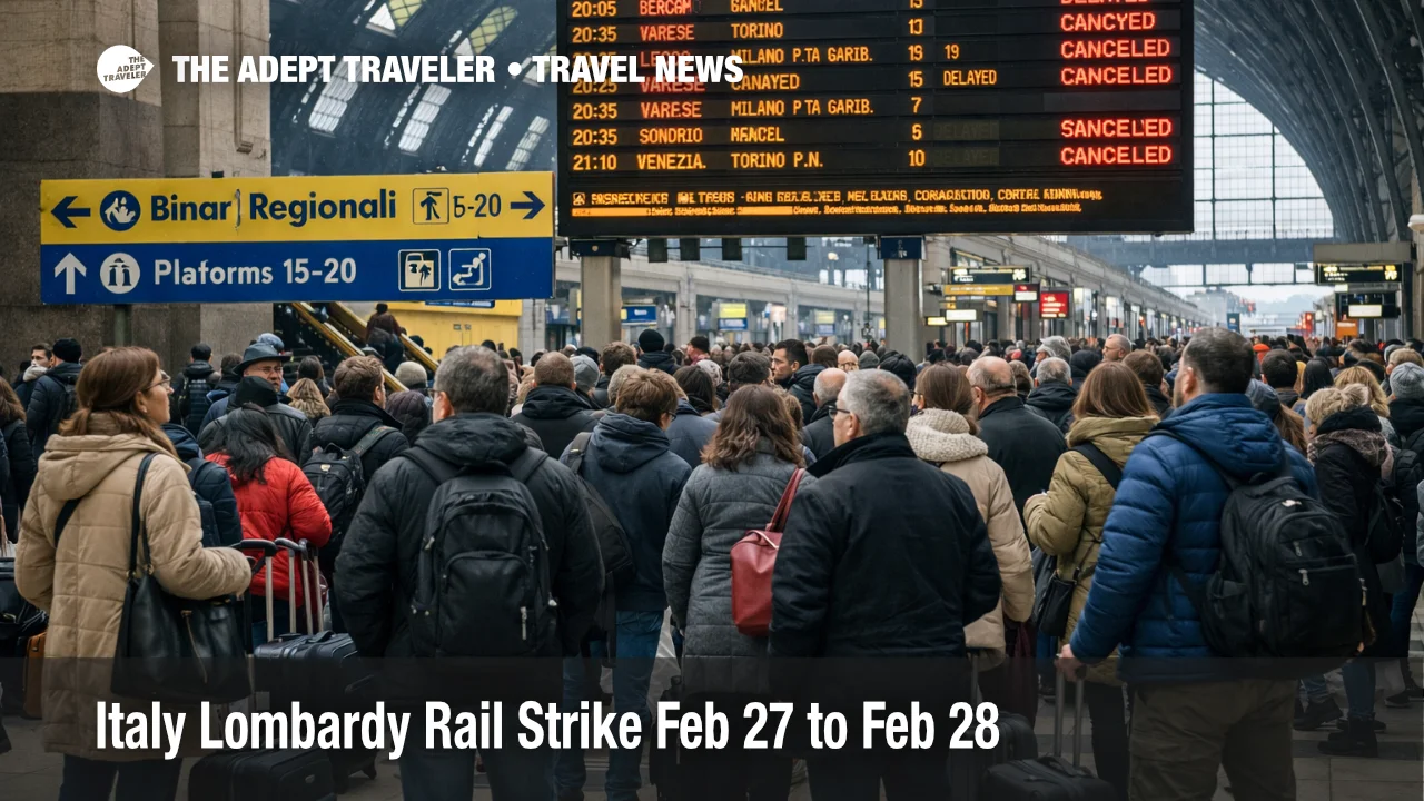 Italy rail strike Lombardy, travelers crowd Milano Centrale as canceled trains disrupt airport and regional connections