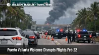 Puerto Vallarta violence flights disrupt airport access as traffic stalls at a checkpoint near the PVR corridor