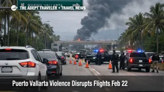 Puerto Vallarta violence flights disrupt airport access as traffic stalls at a checkpoint near the PVR corridor