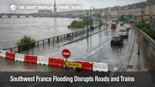 Southwest France flooding travel closes Bordeaux river roads, raising rail delays and transfer misconnect risk