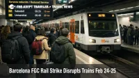 Barcelona FGC rail strike shows crowded Plaça Catalunya platform as reduced trains disrupt commuter and day trip timing