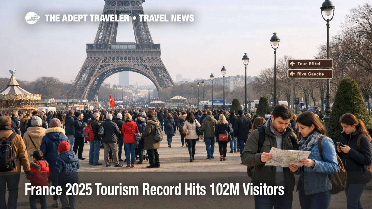 France tourism record 2025, crowds near the Eiffel Tower signal tighter peak season availability for travelers