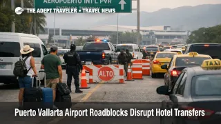 Puerto Vallarta airport roadblocks slow traffic to PVR as travelers face missed flights and disrupted hotel transfers
