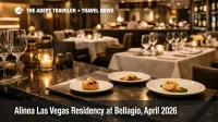 Alinea Bellagio residency dining room setup at Michael Mina in Las Vegas ahead of April 2026 service