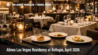 Alinea Bellagio residency dining room setup at Michael Mina in Las Vegas ahead of April 2026 service