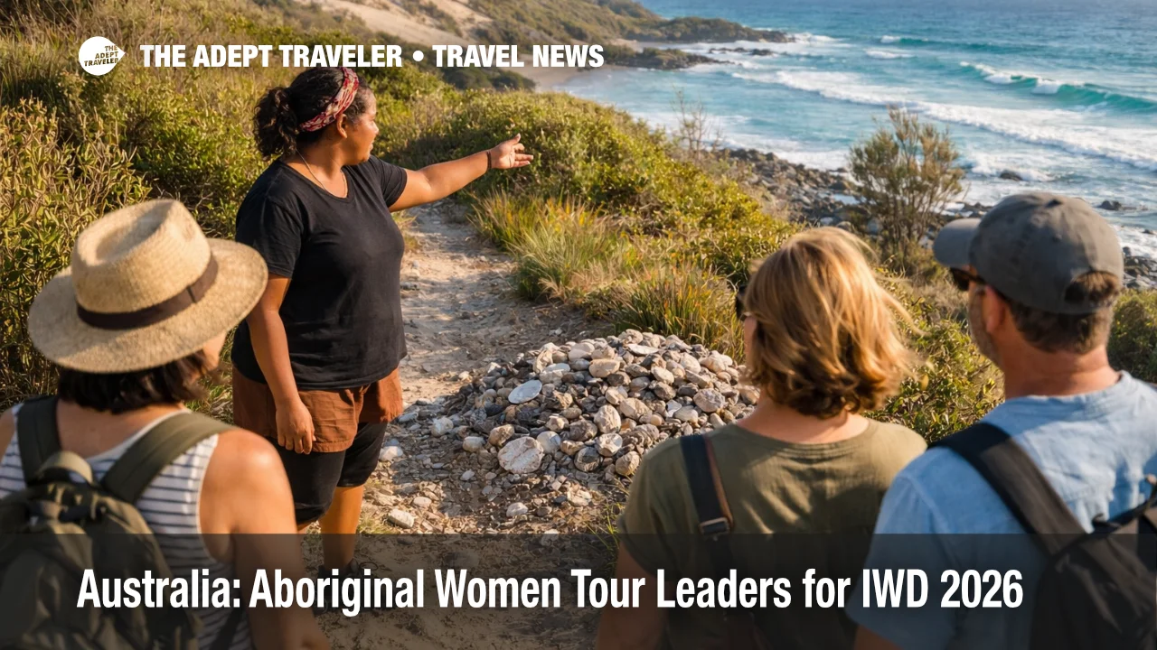 Aboriginal women led tours on Minjerribah, Queensland, with a guide sharing coastal Country knowledge