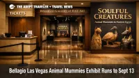 Bellagio animal mummies exhibit entrance at Bellagio Gallery of Fine Art in Las Vegas, open through Sept 13
