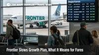 Frontier Airlines growth cut backdrop, Frontier jet at DEN gate as travelers weigh 2026 fares and schedule stability