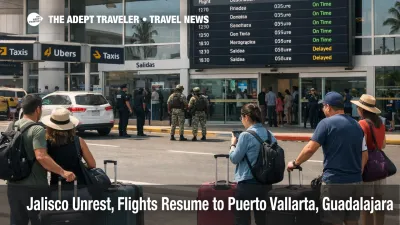 Puerto Vallarta airport flights resume as travelers queue at check in with departures boards showing normal operations