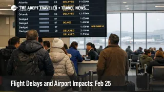 Feb 25 flight delays at LaGuardia show 31 to 60 minute impacts on boards as travelers wait under low visibility