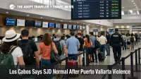 Los Cabos airport status, calm check in hall at Los Cabos International Airport (SJD) after western Mexico unrest