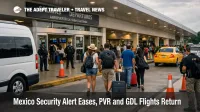 Mexico security alert update as travelers arrive at Puerto Vallarta airport curbside during resumed flight operations