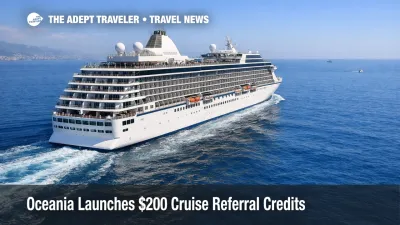 Oceania Club Ambassador Program referral credit context, Oceania ship underway at sea with clear skies and wake