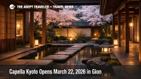 Courtyard at Capella Kyoto in Gion during sakura season, illustrating the Capella Kyoto opening March 2026
