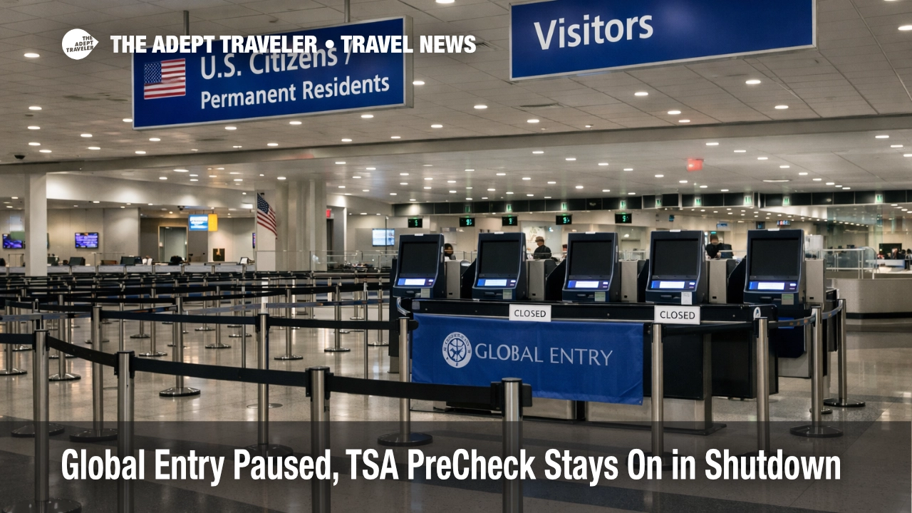 Global Entry paused shutdown cues at JFK arrivals, standard passport control lanes and longer queueing for U.S. entry