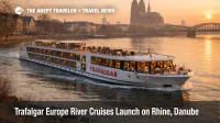 Trafalgar European river cruises ship sailing the Rhine near Cologne, highlighting 2026 Rhine and Danube itineraries