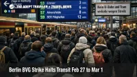 Crowded S Bahn platform during Berlin BVG warning strike, as weekend travelers reroute for BER airport transfers