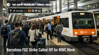 Barcelona FGC strike called off, normal MWC crowds board at Europa Fira station for Fira Gran Via access