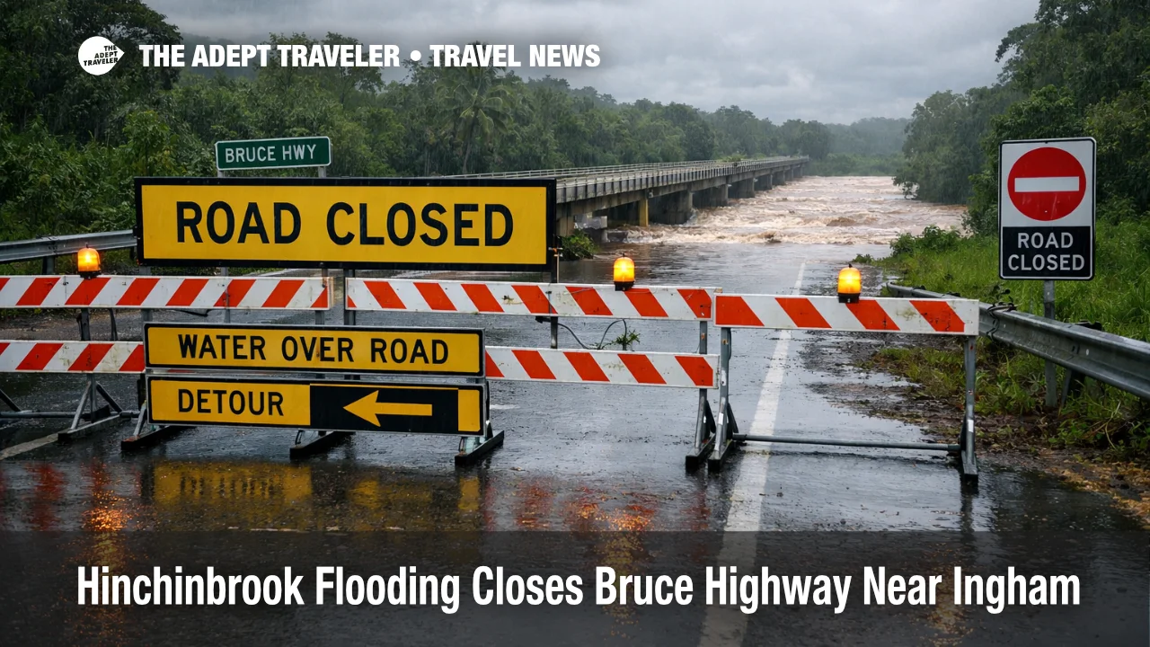 Hinchinbrook Bruce Highway flooding closes the Seymour River crossing near Ingham as rain keeps roads cut