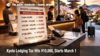 Kyoto lodging tax increase shown at a Kyoto hotel check in desk, signaling higher per night fees for some stays