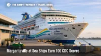 Margaritaville at Sea inspection score context, Paradise docked at Port of Palm Beach with a clean, orderly terminal scene