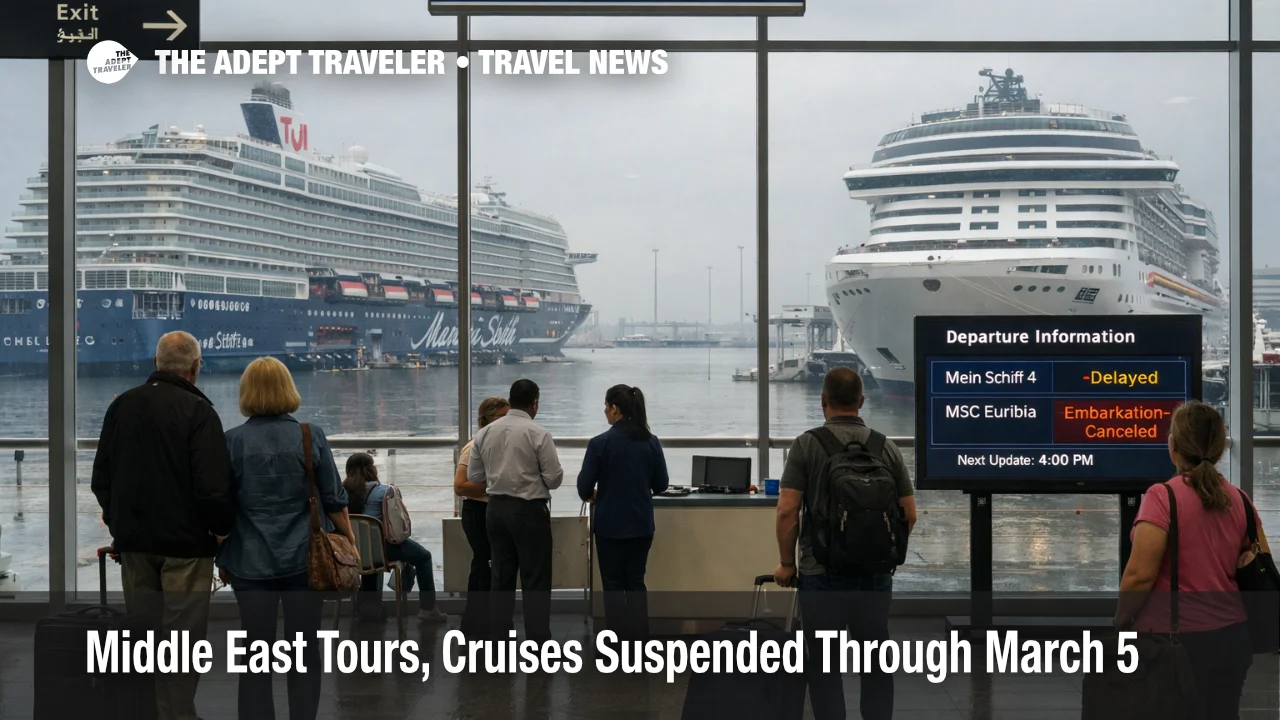 Cruise ships held in Dubai as Middle East tours suspended, travelers wait for refunds, rebooking, and updates