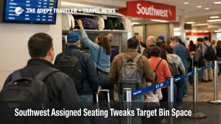 Southwest assigned seating changes shown by boarding at Dallas Love Field with travelers scanning overhead bin space near seats