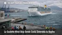 Costa Smeralda diversion to Naples after La Goulette wind cancellation, with a cruise ship nearing the port