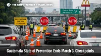Guatemala state of prevention travel risk, a Guatemala City checkpoint queue slows airport and overland transfers