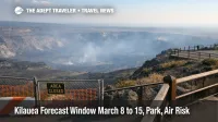Kilauea forecast window haze over Halemaumau rim at Hawaii Volcanoes National Park, showing limited viewing access