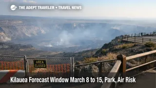 Kilauea forecast window haze over Halemaumau rim at Hawaii Volcanoes National Park, showing limited viewing access