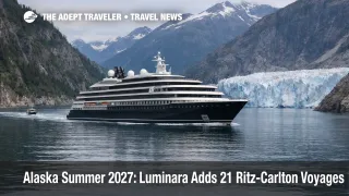Luminara Alaska cruises 2027 yacht sailing past glaciers near Tracy Arm Fjord during scenic cruising day