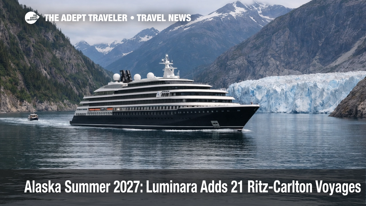 Luminara Alaska cruises 2027 yacht sailing past glaciers near Tracy Arm Fjord during scenic cruising day