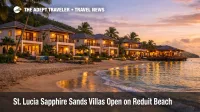Sapphire Sands Villas St. Lucia on Reduit Beach, showing new beachfront villas with balconies and a calm shoreline
