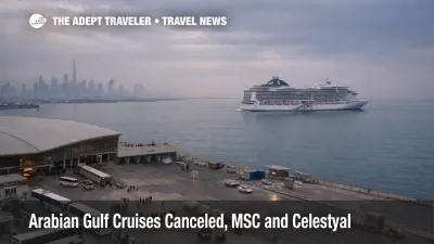 Arabian Gulf cruise cancellations, cruise ship held in Dubai port as travelers wait for repatriation flights