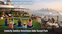 Celebrity Solstice renovation shows Sunset Park top deck activities near Singapore ahead of 2026 sailings