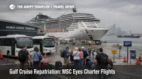 Gulf cruise repatriation flights stall as passengers wait near Dubai cruise port shuttles under overcast skies