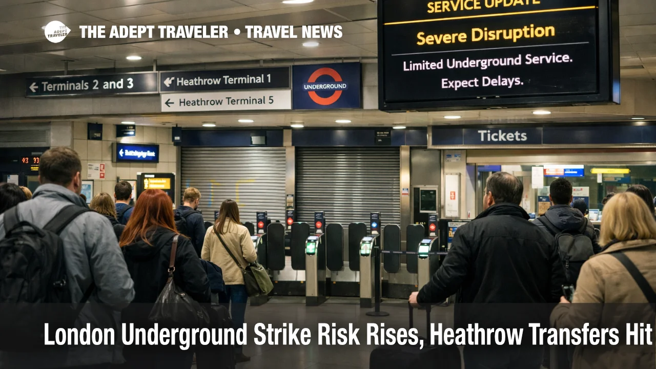 Travelers queue at Heathrow as London Underground strike risk threatens Tube airport transfers