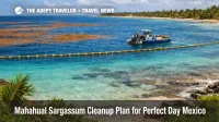 Mahahual sargassum cleanup plan shows offshore nets and skimmers protecting Costa Maya beaches in Quintana Roo
