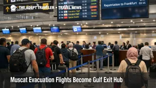 Muscat evacuation flights at MCT show queues and special departures as Gulf airspace closures persist