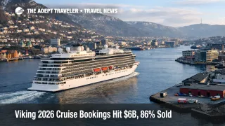 A Viking ship leaving Bergen harbor signals strong Viking 2026 cruise bookings and limited peak season cabin availability