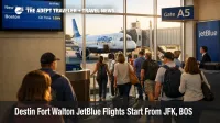 JetBlue Destin nonstop flights board at Destin Fort Walton Beach Airport, linking VPS with JFK and Boston