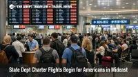 State Department charter flights Middle East, travelers wait under cancellations at Dubai International Airport