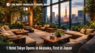 1 Hotel Tokyo opening shown in a plant filled Akasaka sky lobby, highlighting the new luxury hotel's nature led design